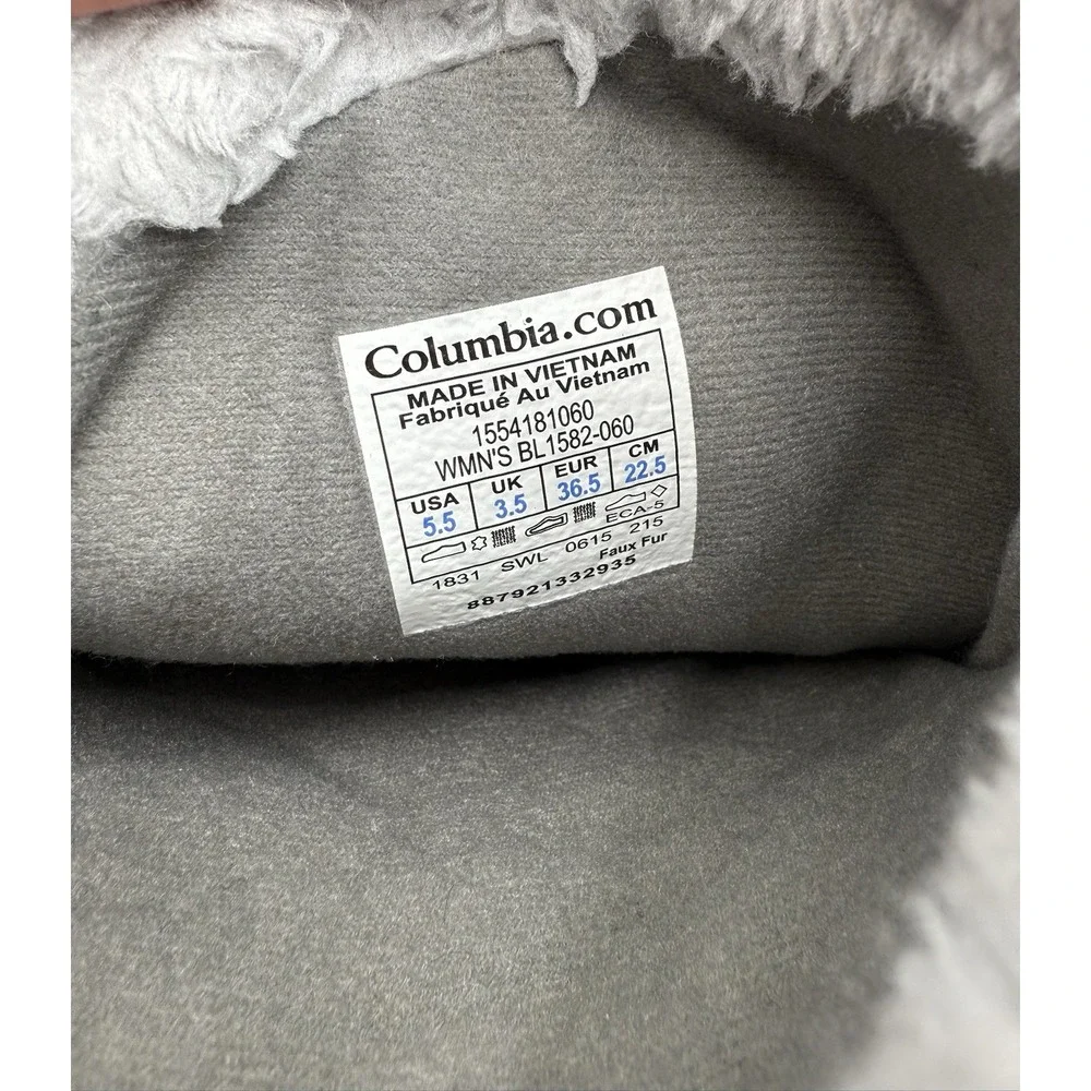 Columbia Ice Maiden II Gray Suede/Fabric Faux Fur Trim‎ Slip-On Snow Boots 5.5